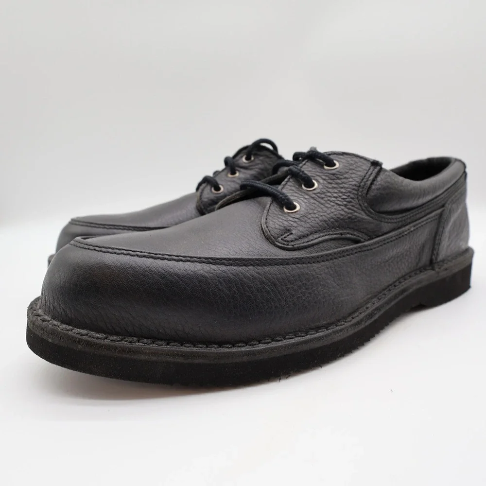 Rucks Work Shoes Mens 10 Black Leather Vintage Steel Toe Oxford W4570 NOS